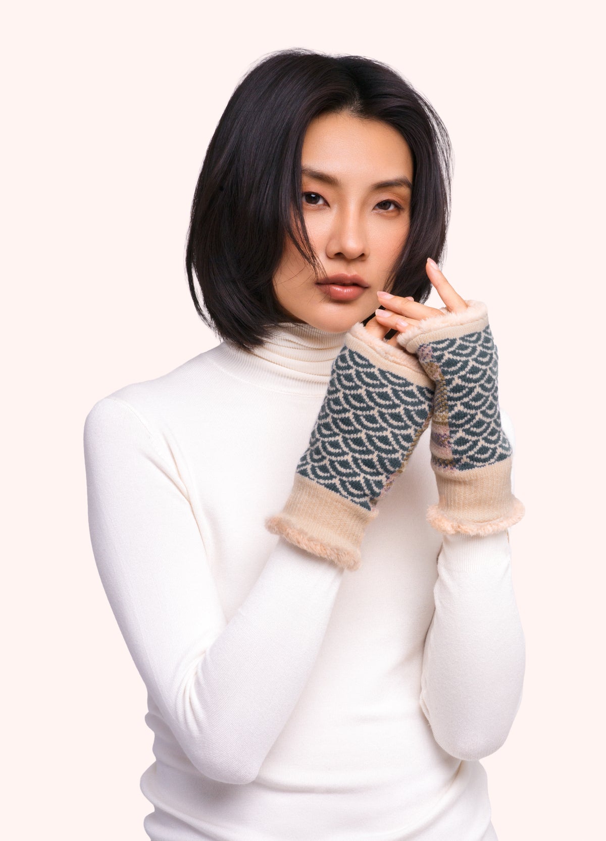 Agatha Wrist Warmers in Denim Mix