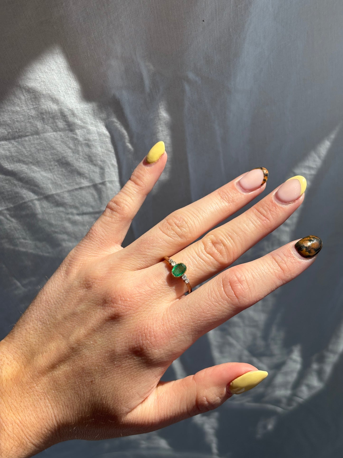 9ct Yellow Gold Emerald & Diamond Ring