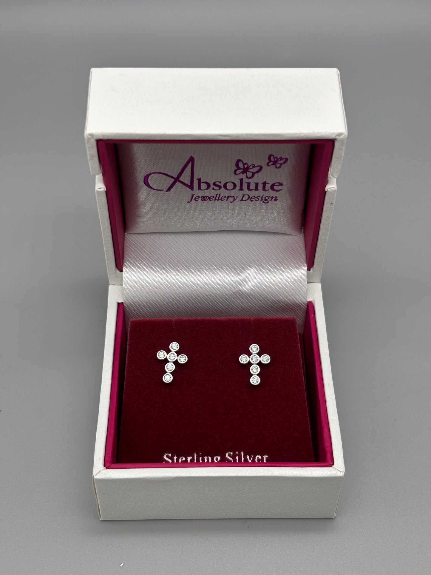 Children's Silver cross earring- circular cz's