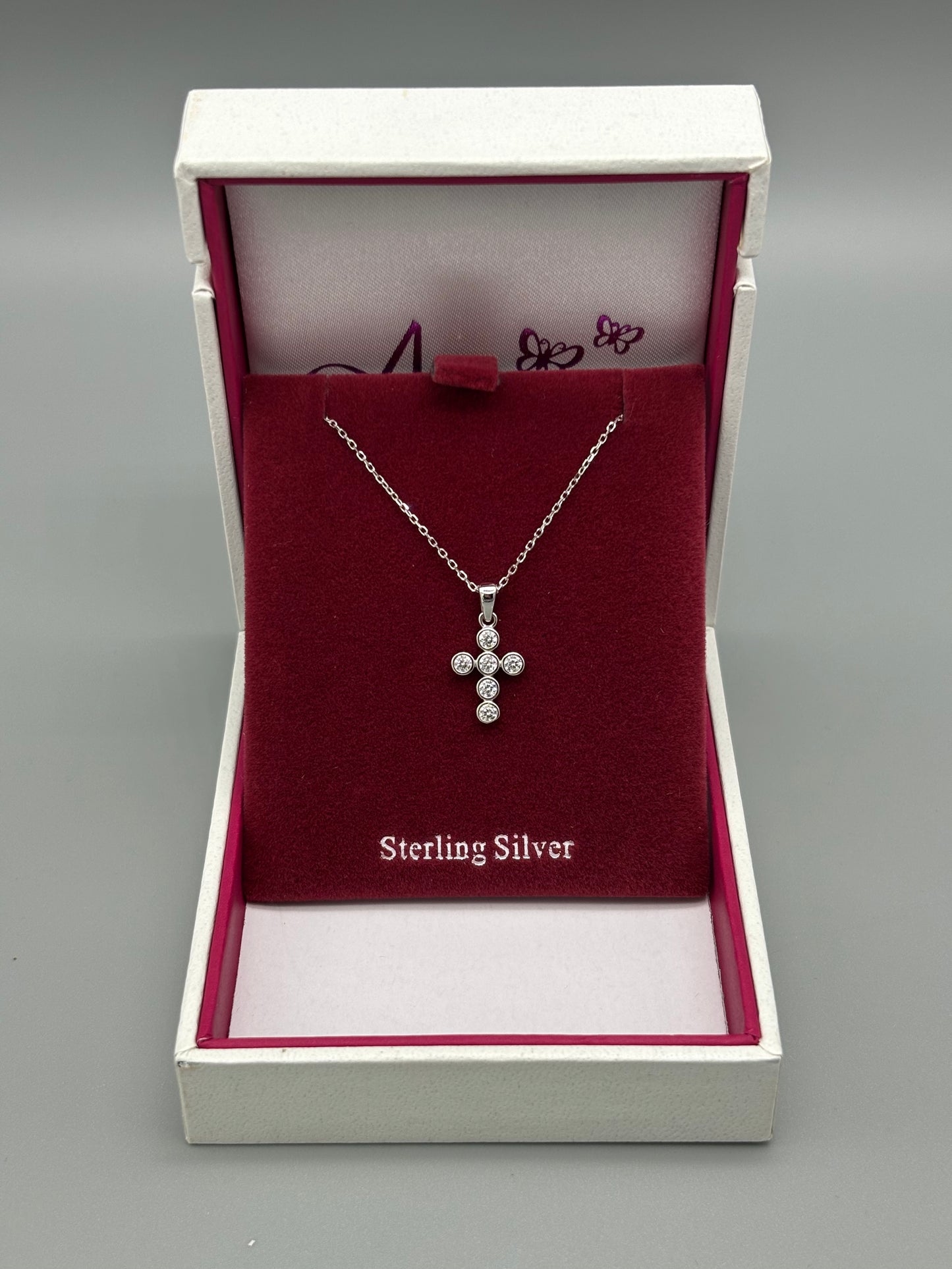 Children's Silver cross & chain- circular cz's