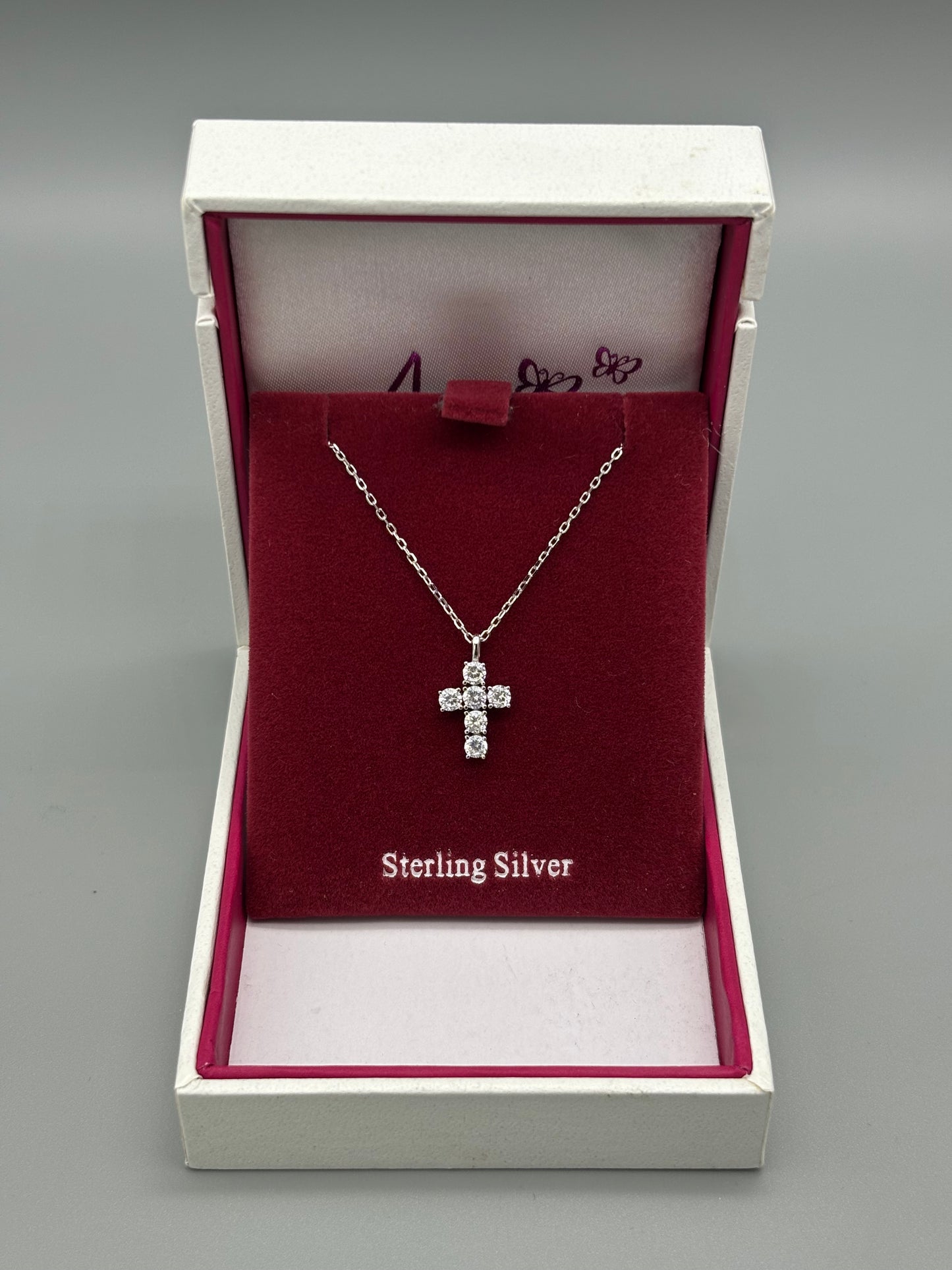 Children's Silver cross & chain- square cz's (13mm)