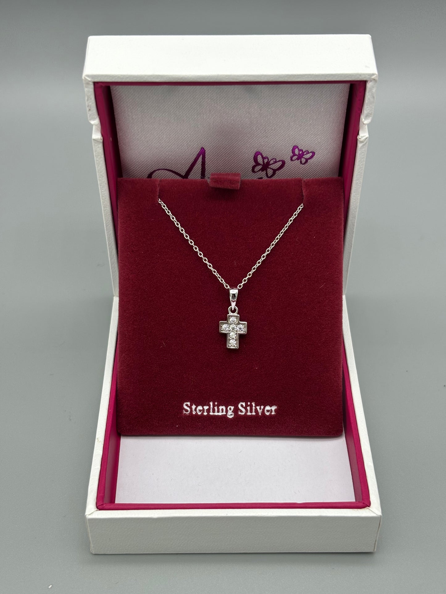 Children's Silver cross & chain with cz's (9mm)