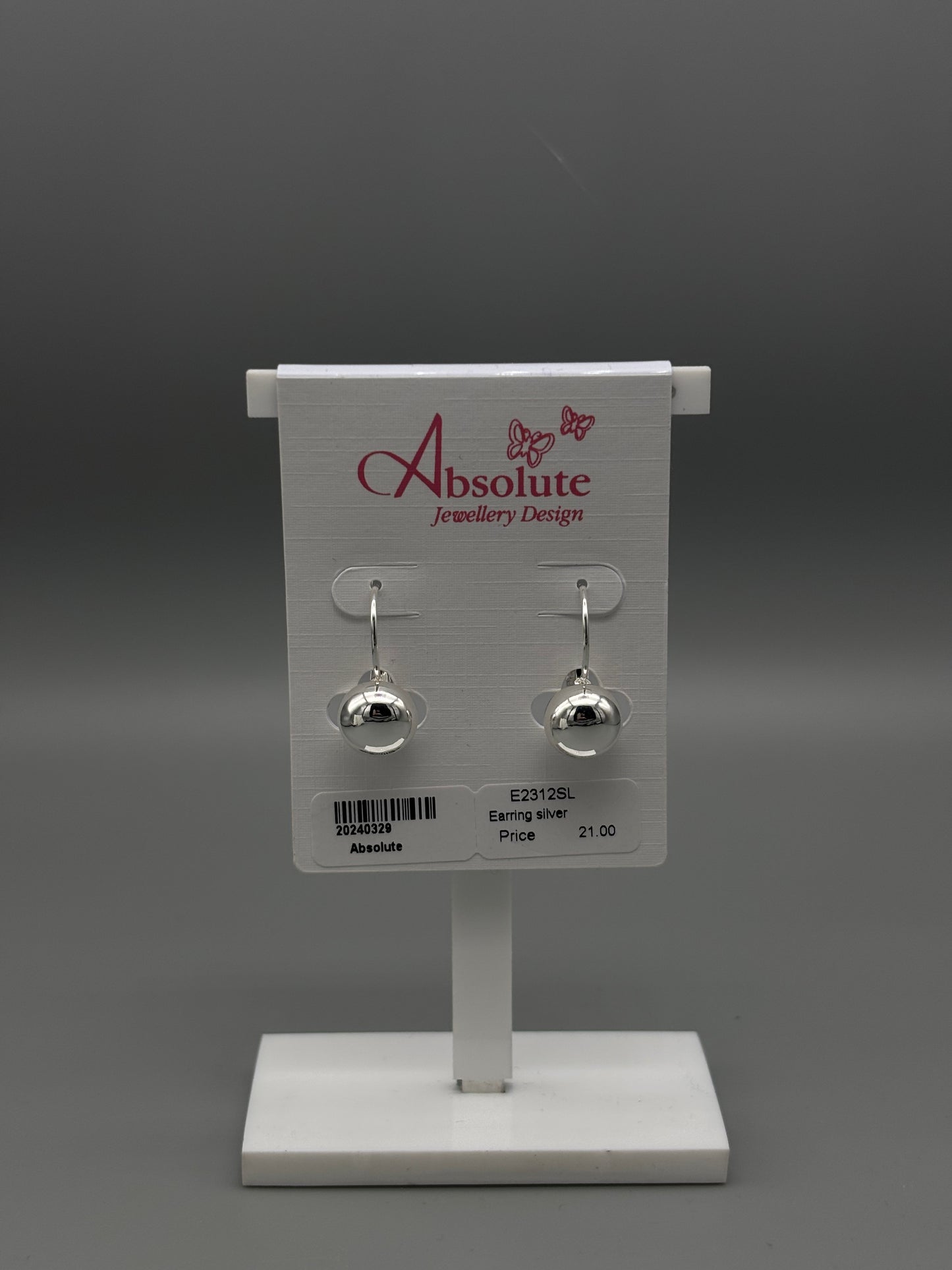Absolute drop silver earring with ball