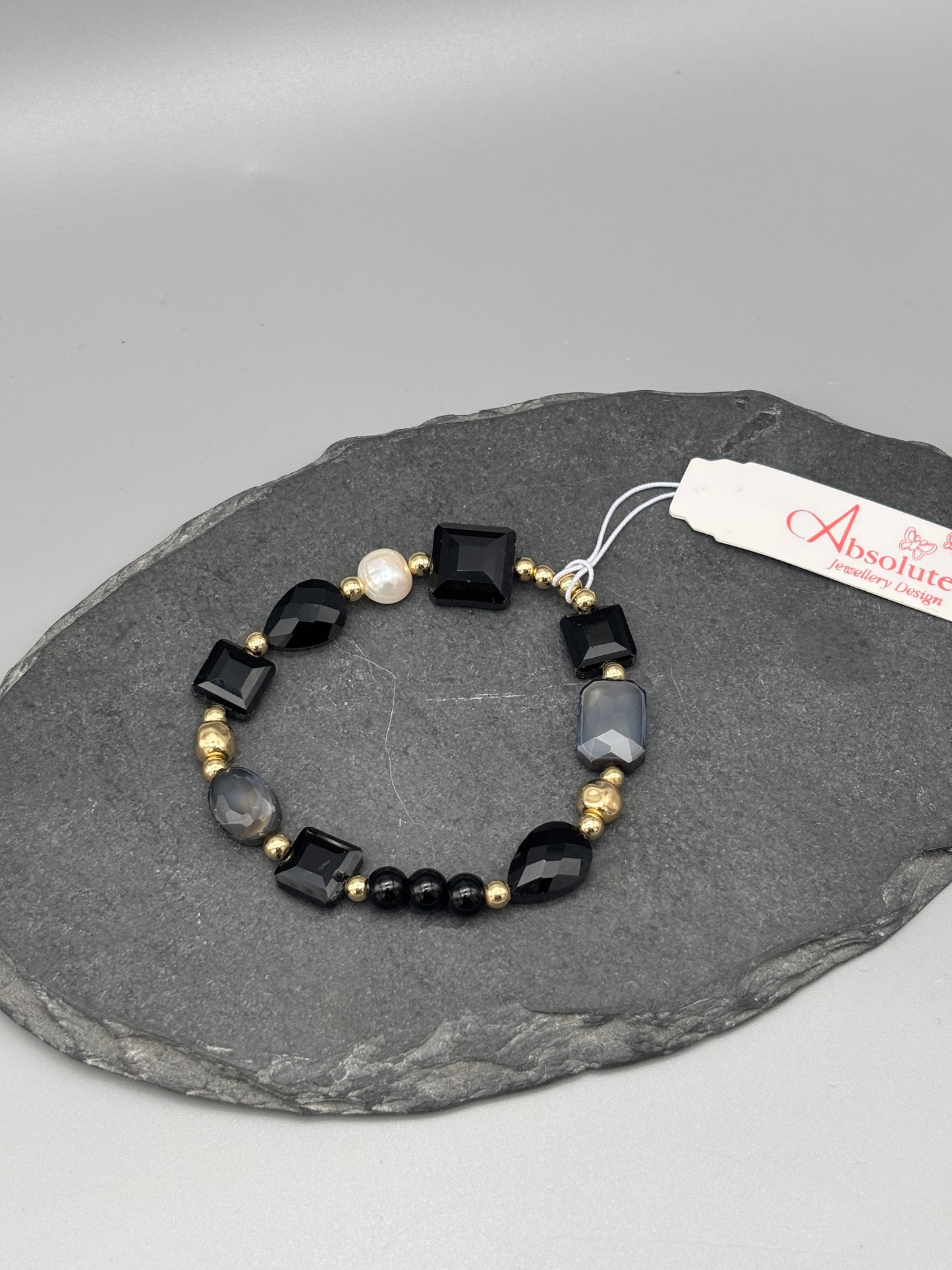Absolute bracelet gold/jet with pearl