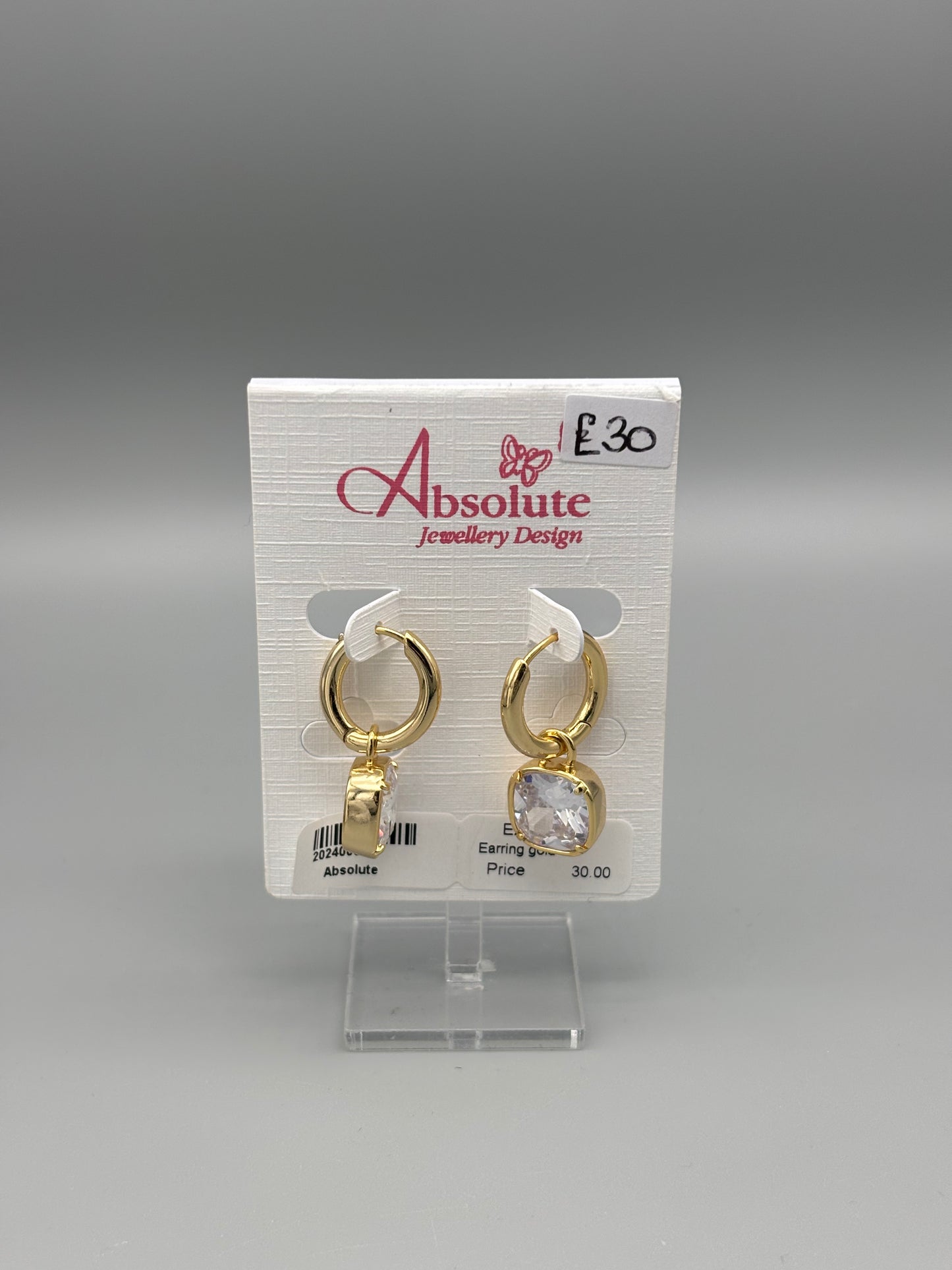 Absolute gold hoop earring with cz stone drop pendant