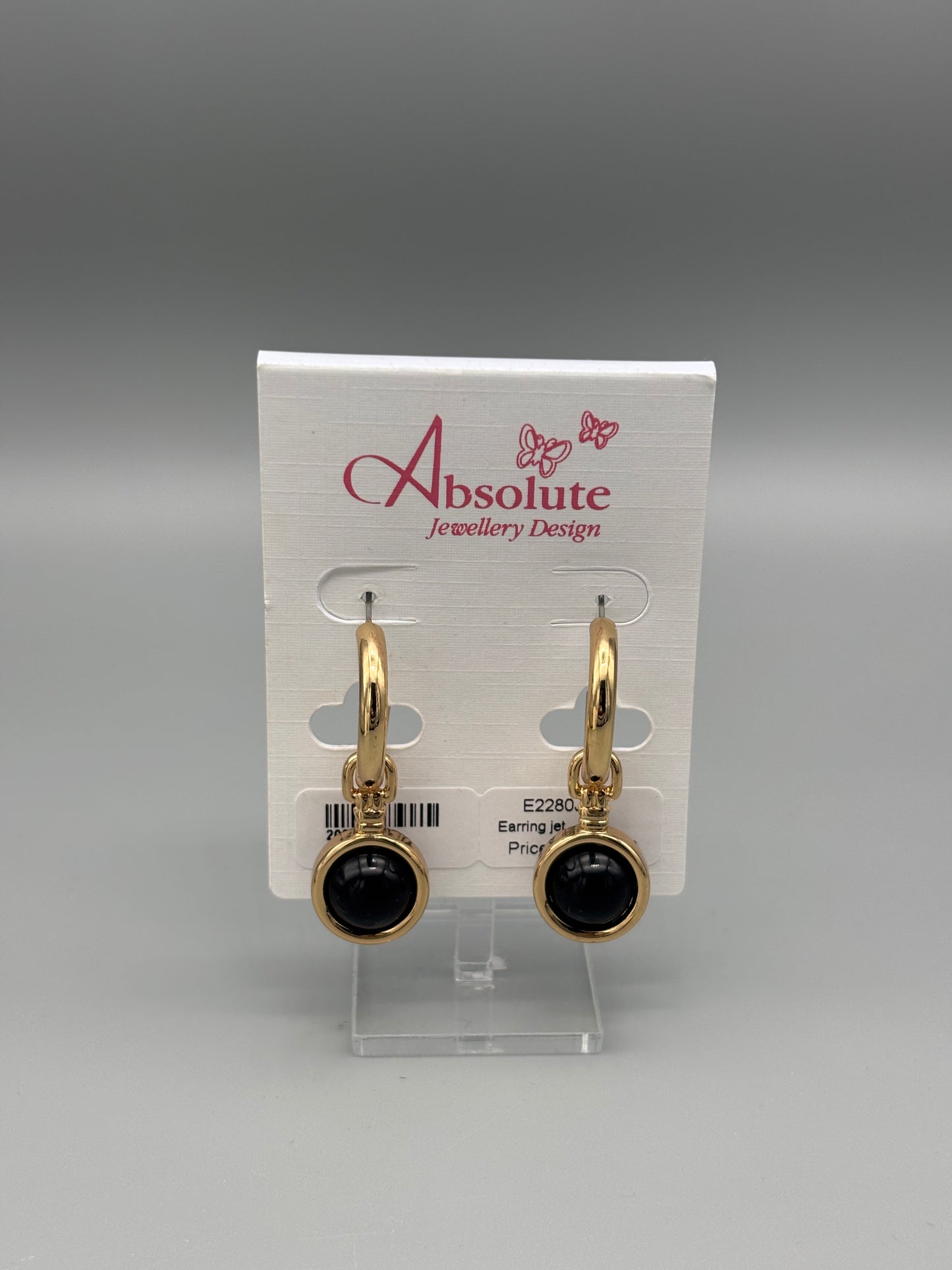 Absolute Rosegold hoop earring and pendant jet stone