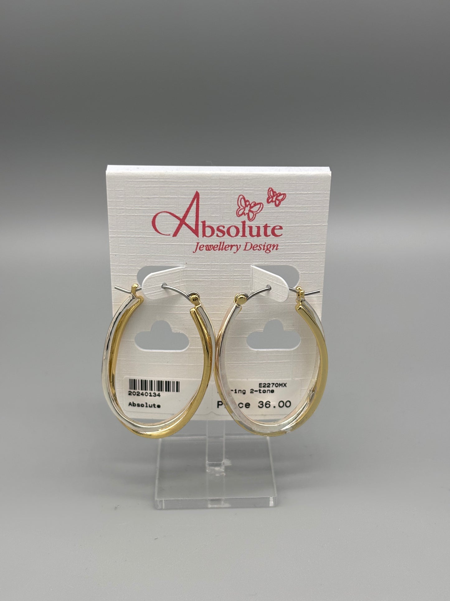 Absolute 2-tone silver/gold hoop earring