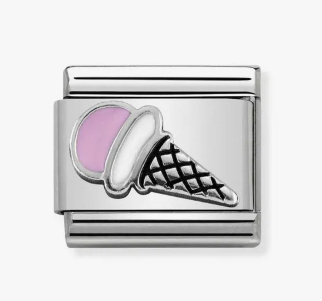Nomination charm silver ice cream pink/white