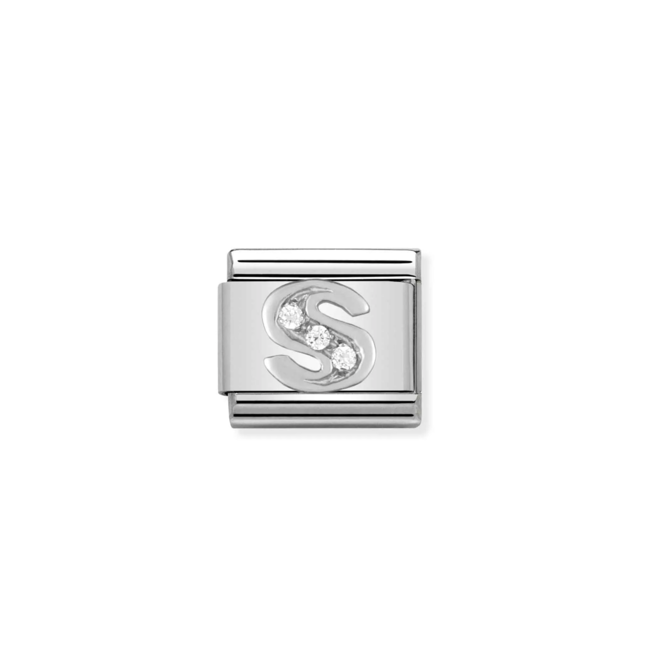 Nomination silver charm with cz's- letter S