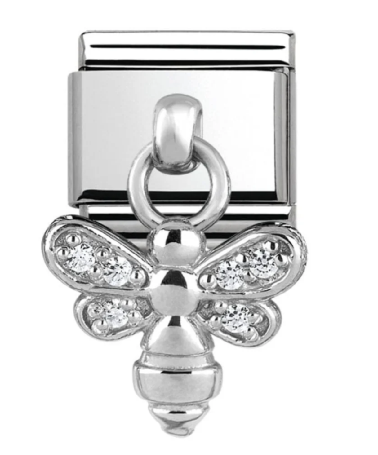 Nomimation silver cz bee hanging charm