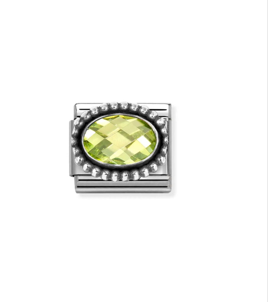 Nomimation silver oval lime green (beaded)