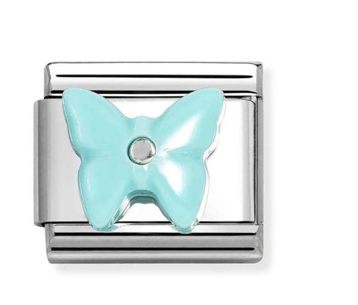 Nomimation Silver turquoise butterfly/cz