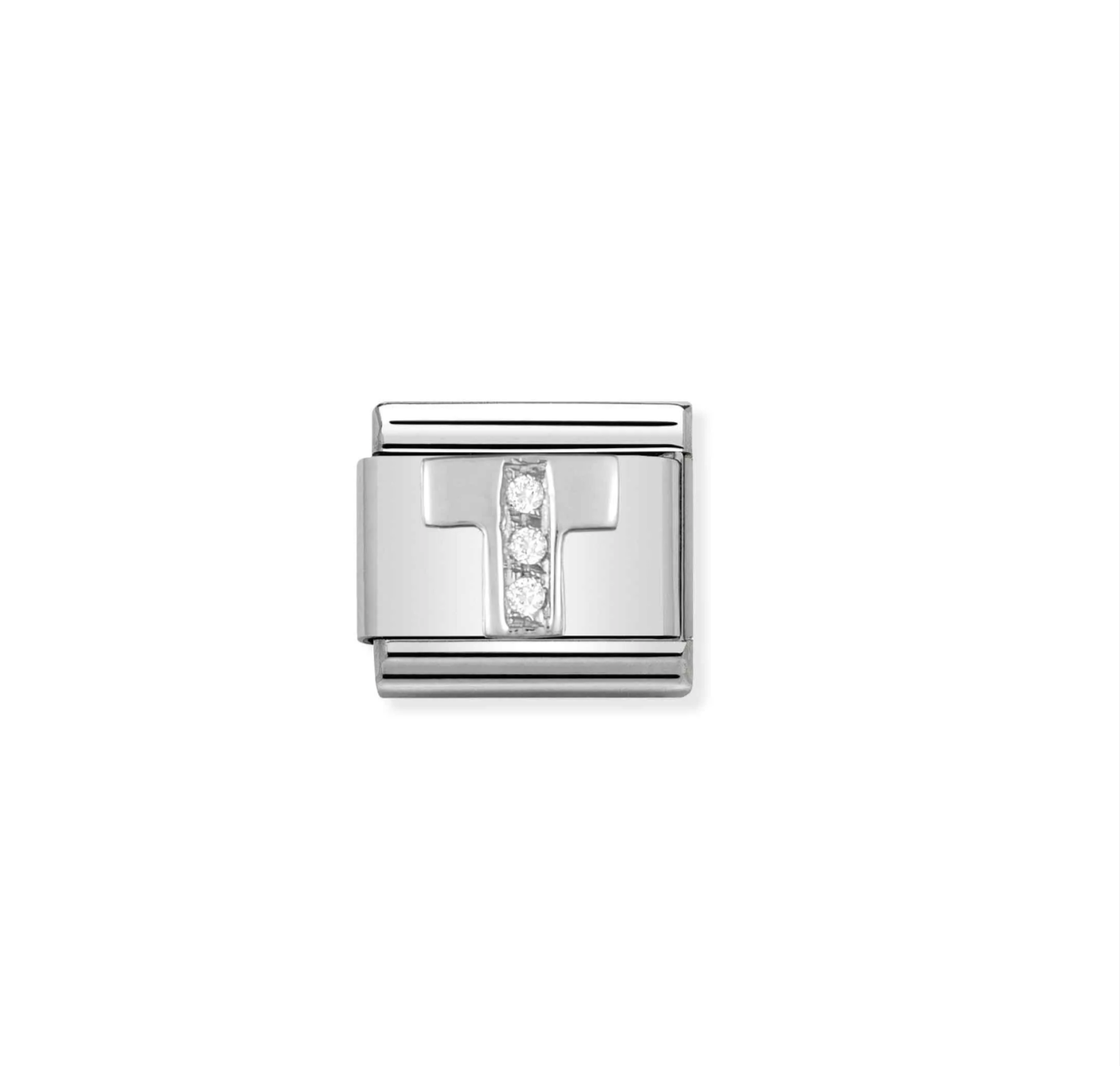 Nomination silver charm with cz's- letter T
