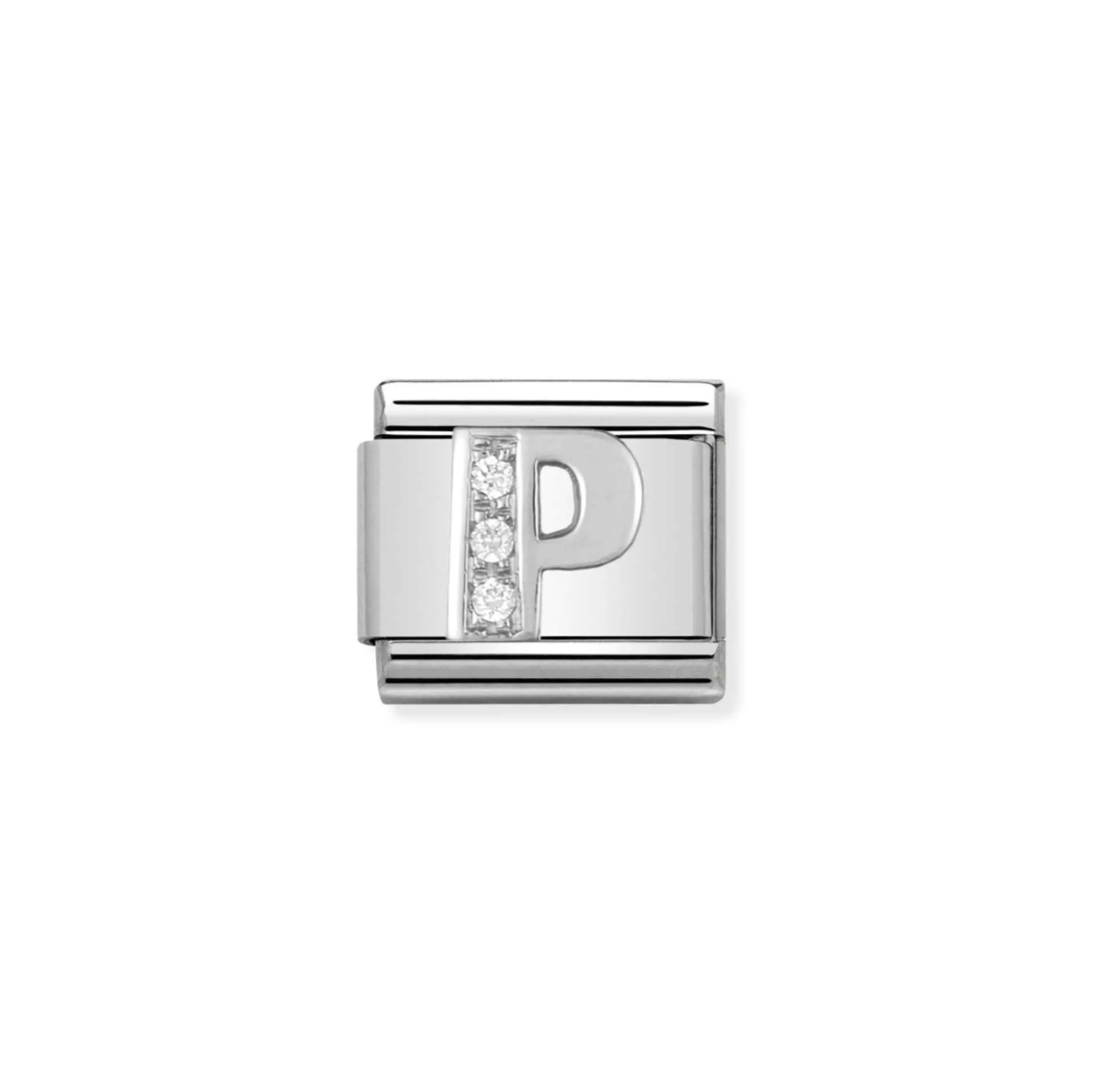 Nomination silver charm with cz's- letter P