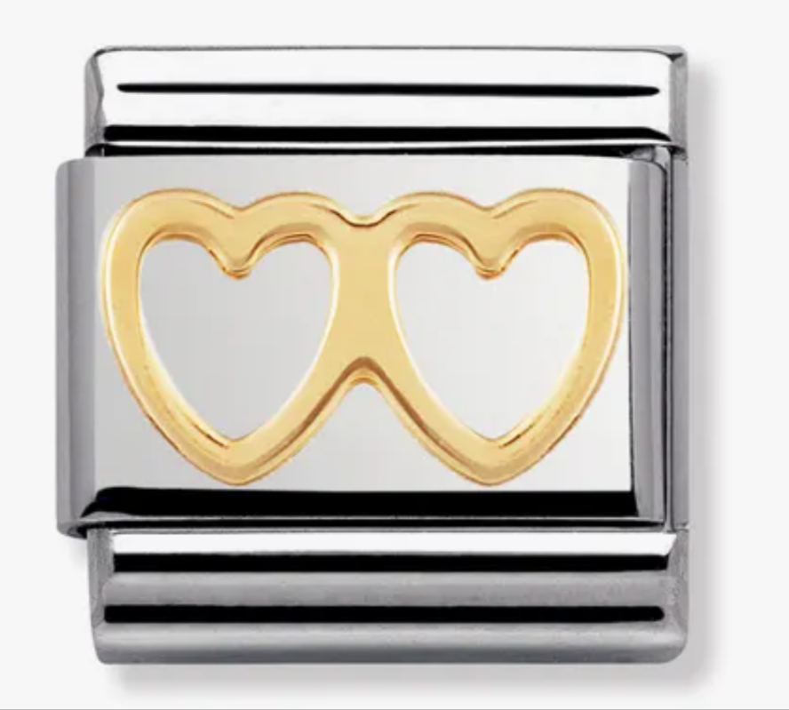 Nomimation plain gold duo hearts