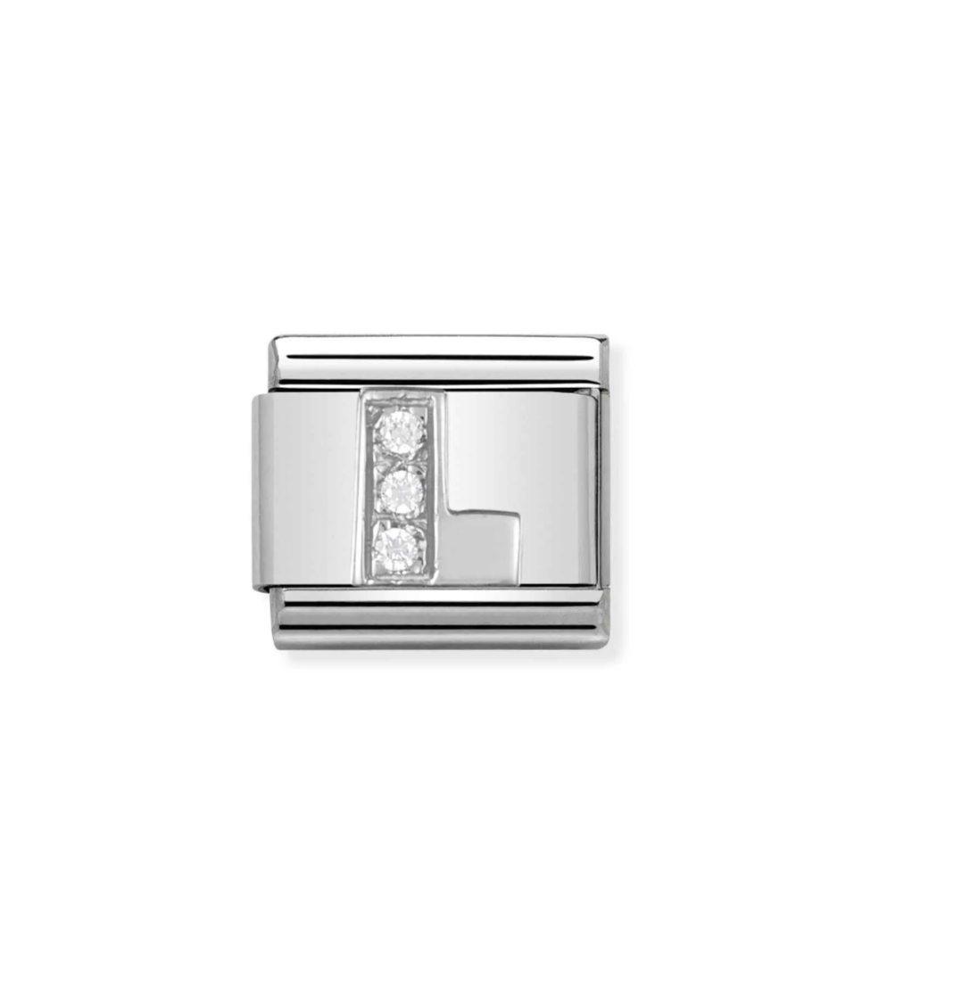 Nomination silver charm with cz's- letter L