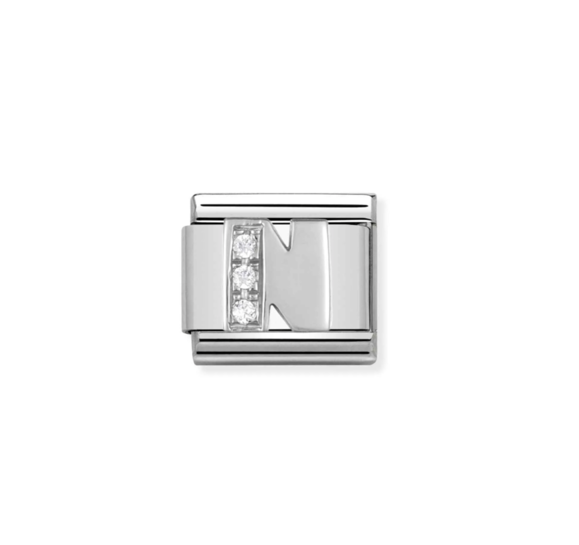 Nomination silver charm with cz's- letter N