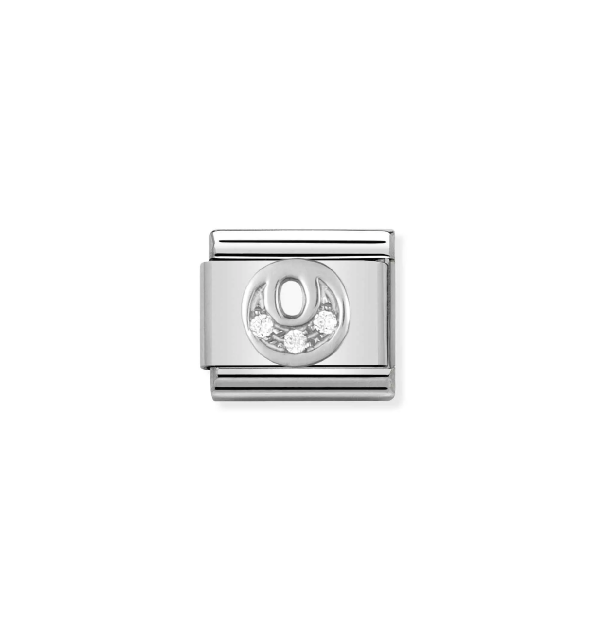 Nomination silver charm with cz's- letter O