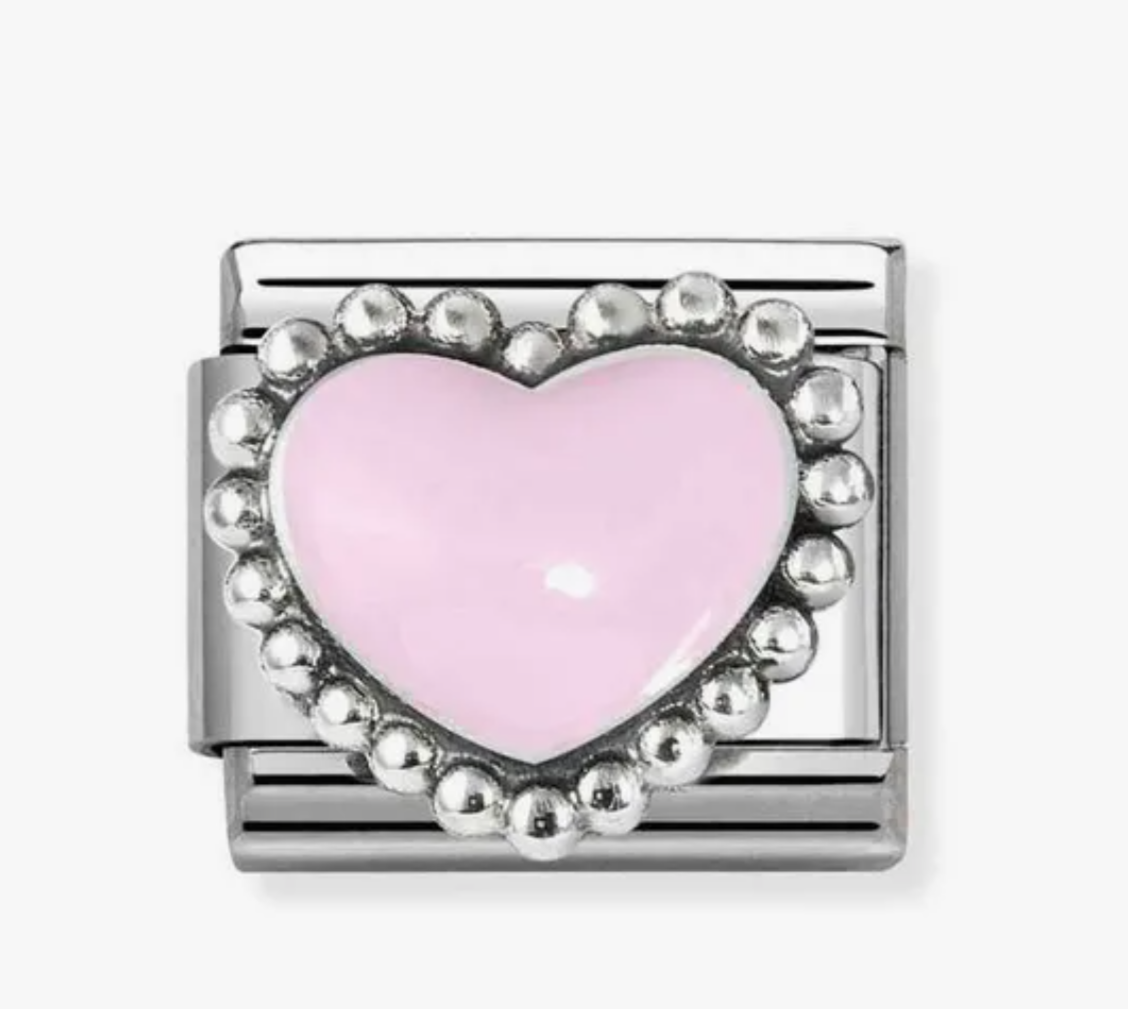 Nomination charm silver/ pastel pink heart