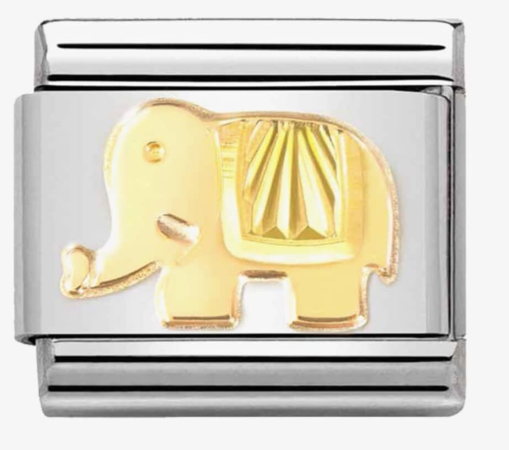 Nomimation gold elephant etched detail