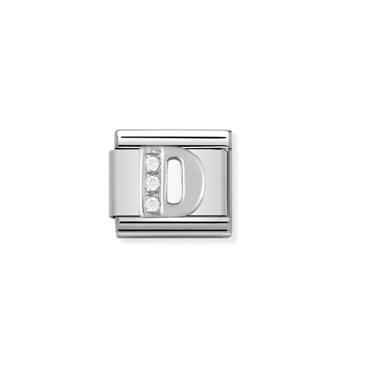 Nomination silver charm with cz's- letter D