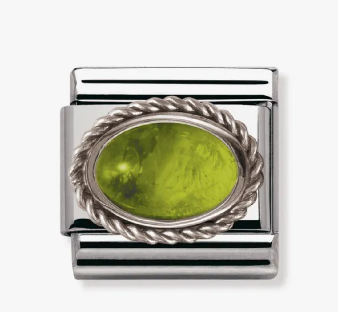 Nomination silver oval peridot stone (twist)