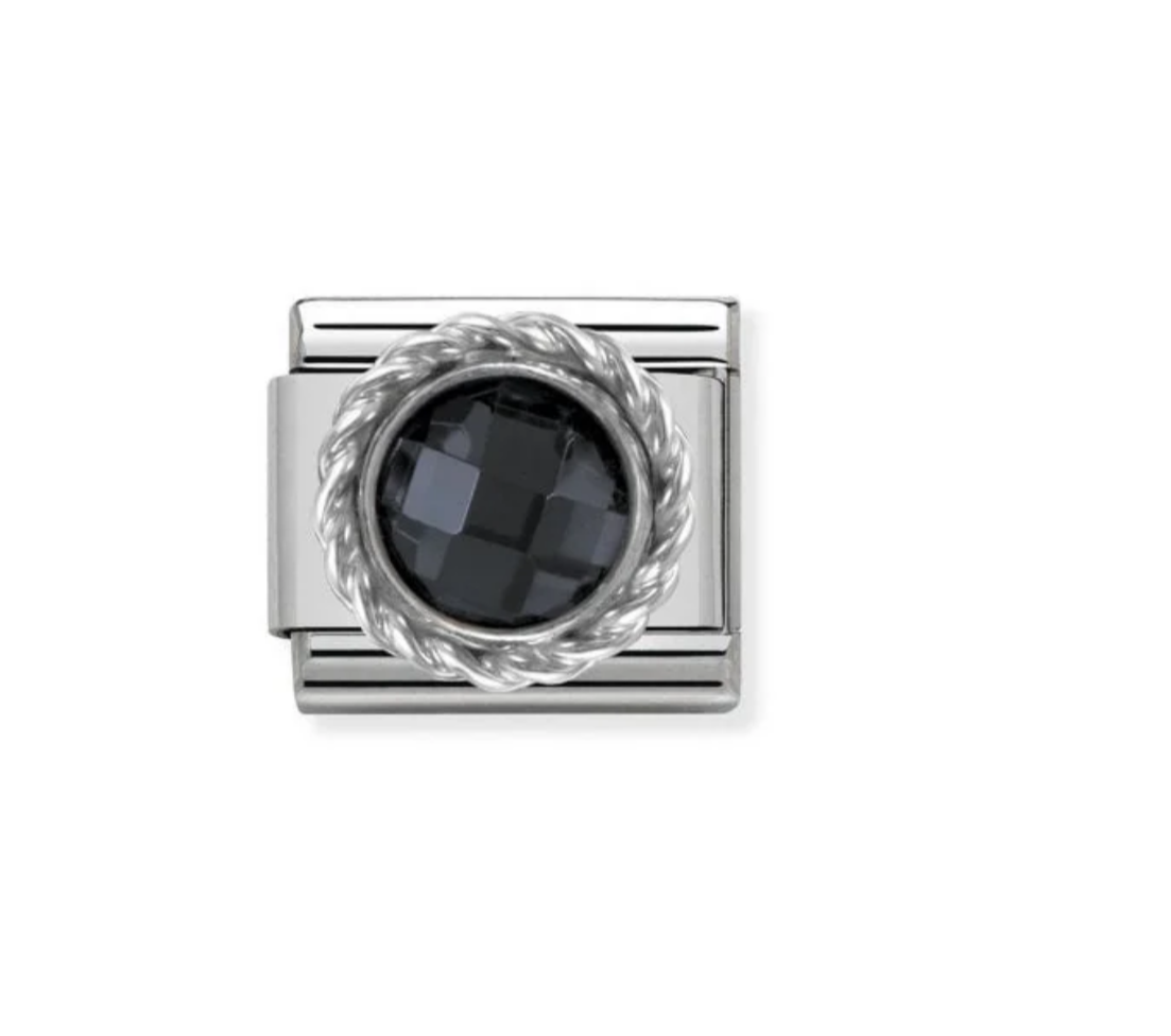 Nomination silver round black stone