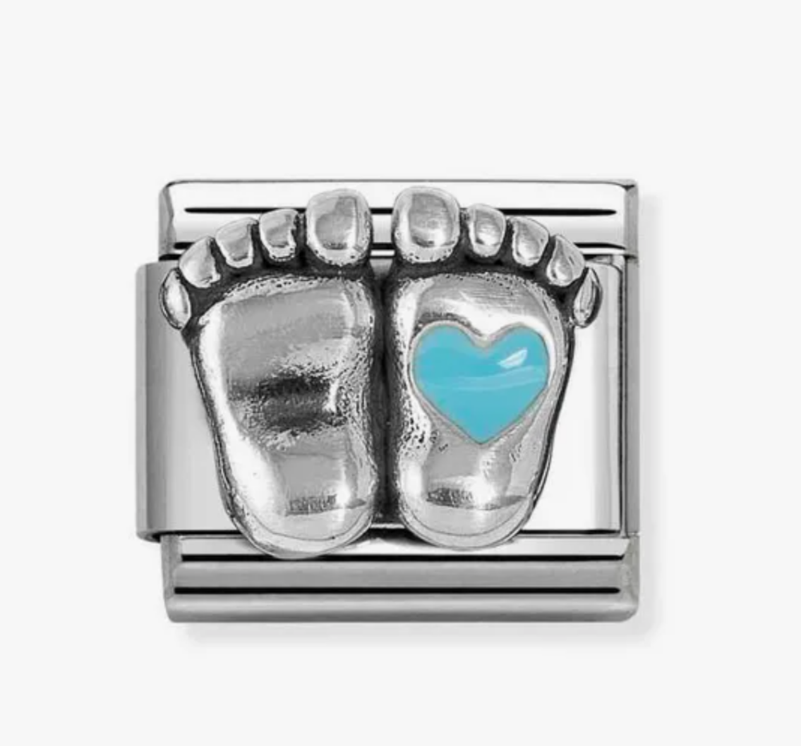Nomination charm silver feet with blue heart