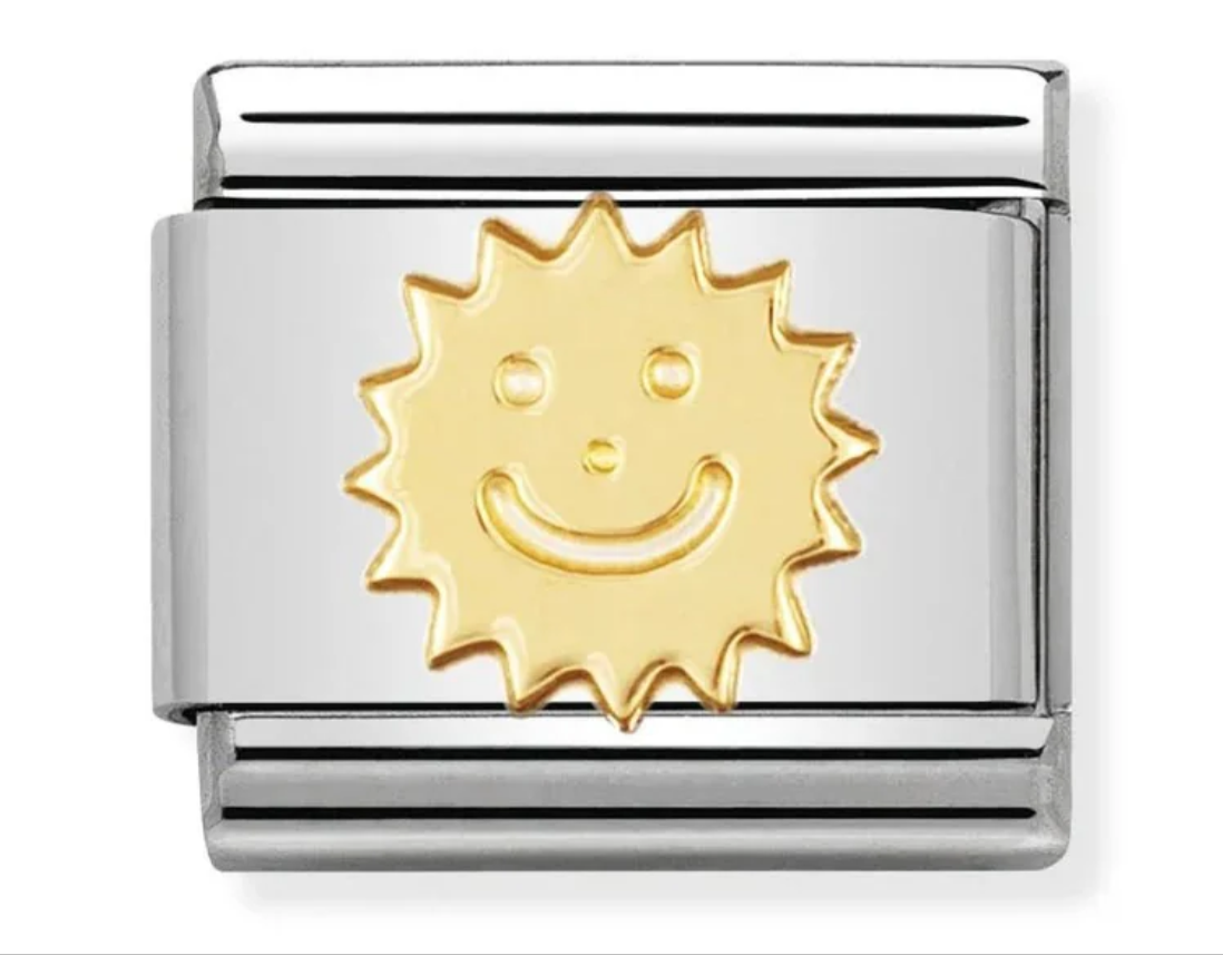 Nomimation plain gold charm smiley sun