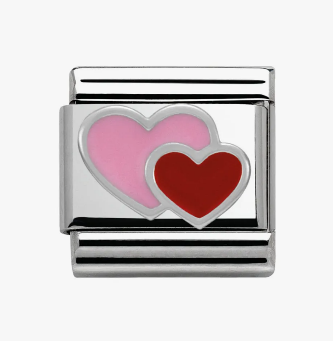Nomination charm silver/ pink and red double heart
