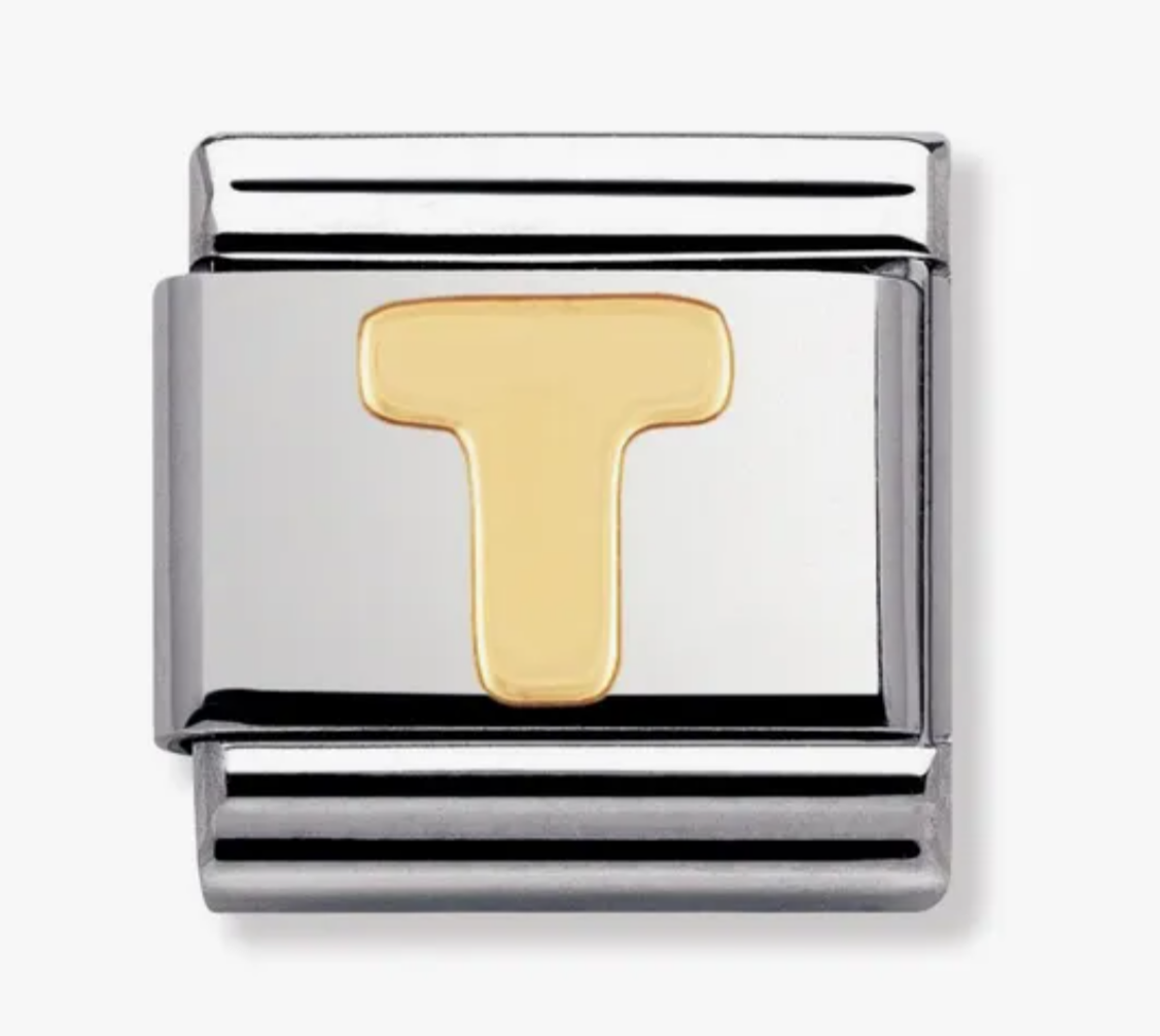 Nomimation plain gold letter T charm