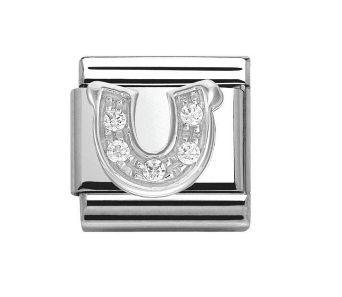 Nomimation cz silver horseshoe charm