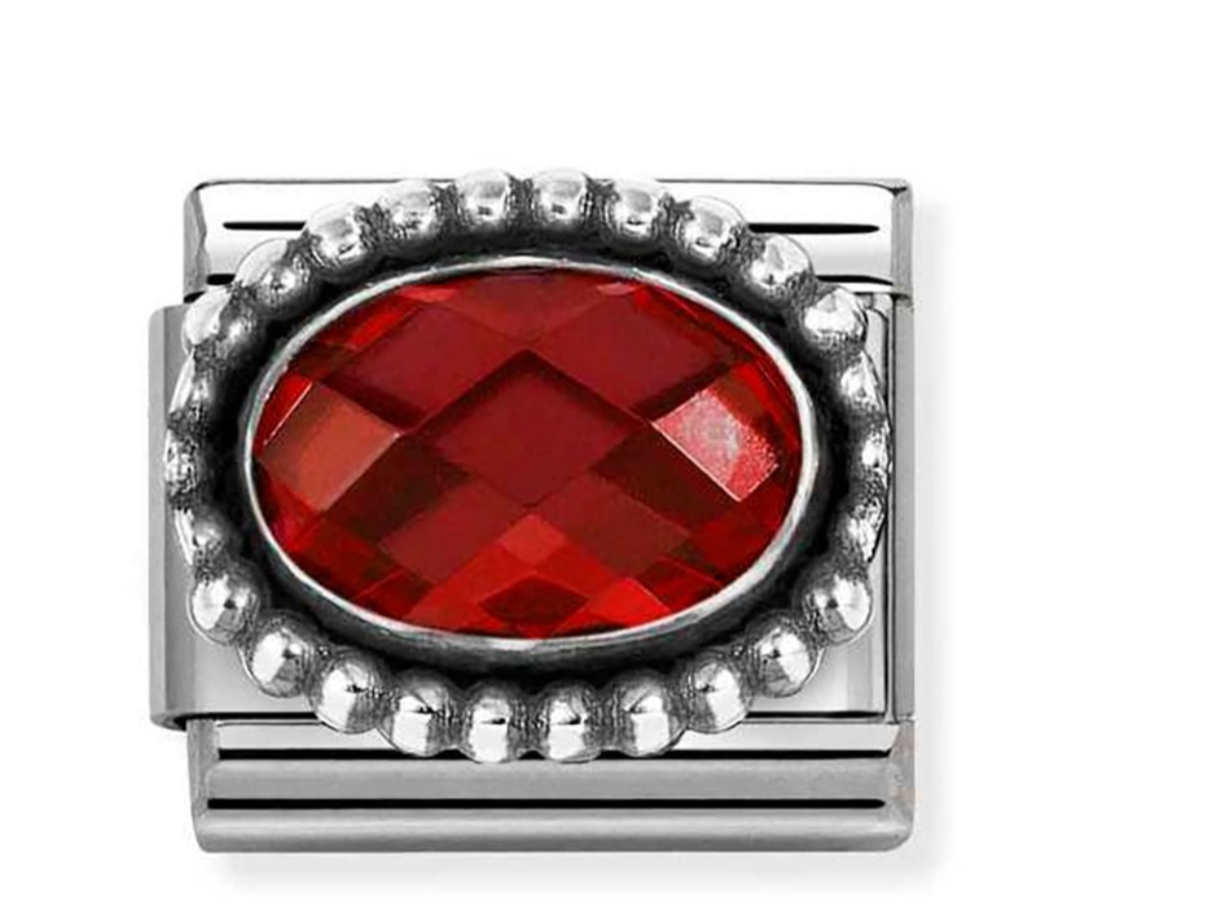 Nomination silver oval red stone (beaded)