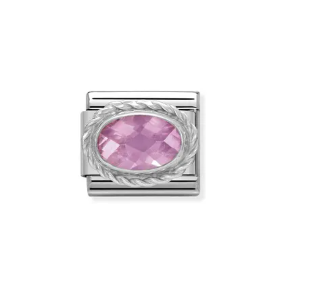 Nomimation silver oval pink stone