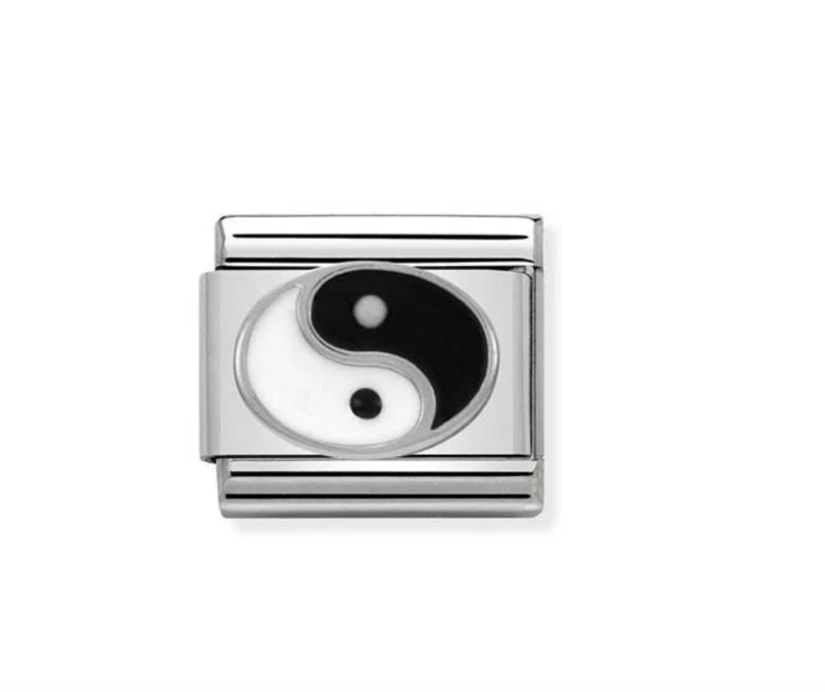 Nomination charm silver yin yang in white/black