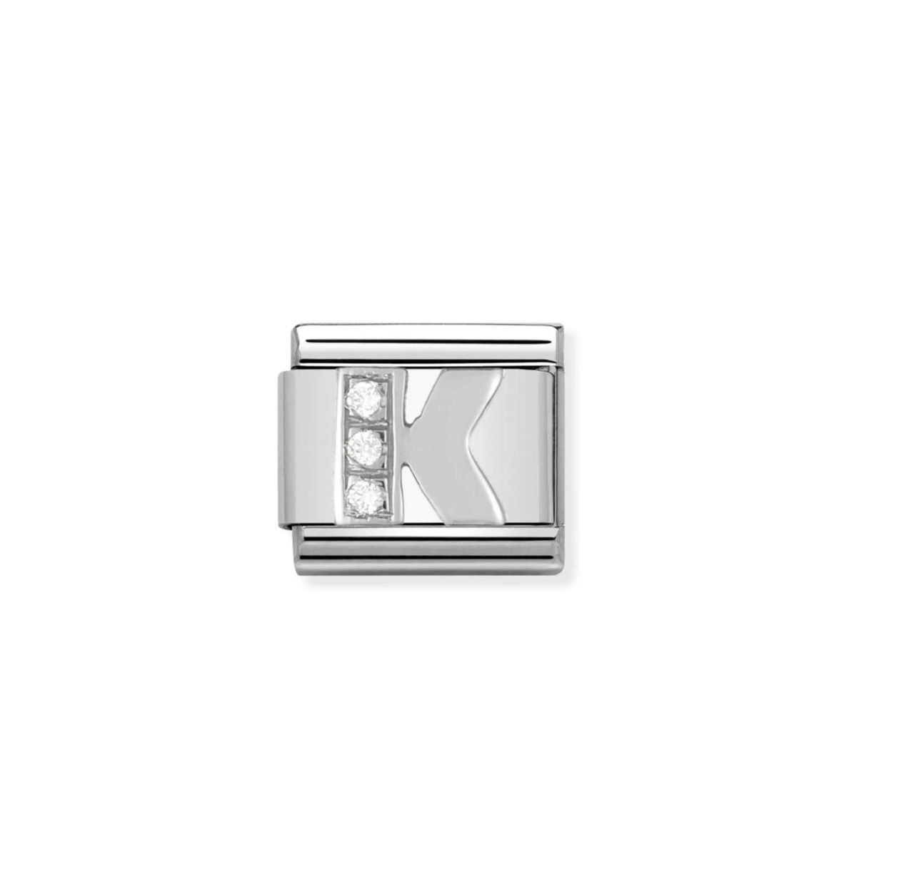 Nomination silver charm with cz's- letter K