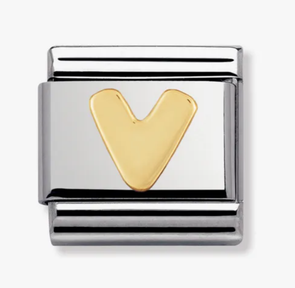 Nomimation plain gold letter V charm