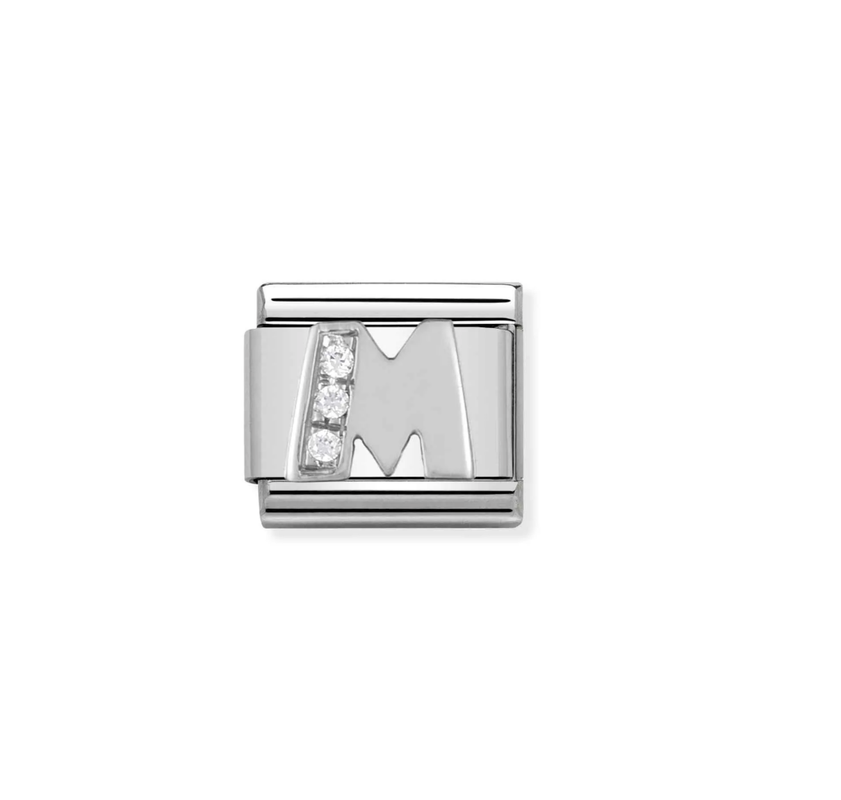 Nomination silver charm with cz's- letter M