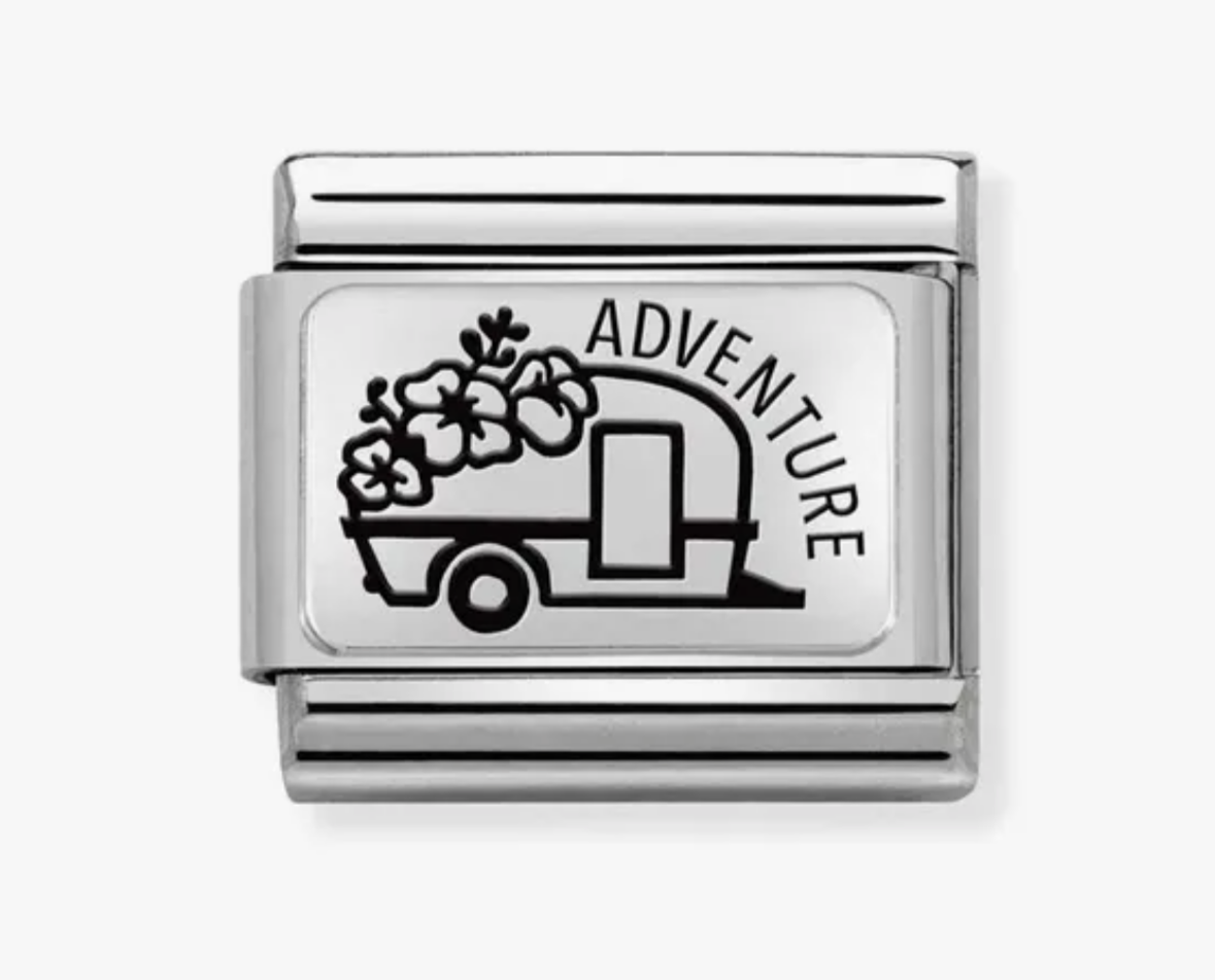 Nomination charm silver 'adventure' caravan with flowers