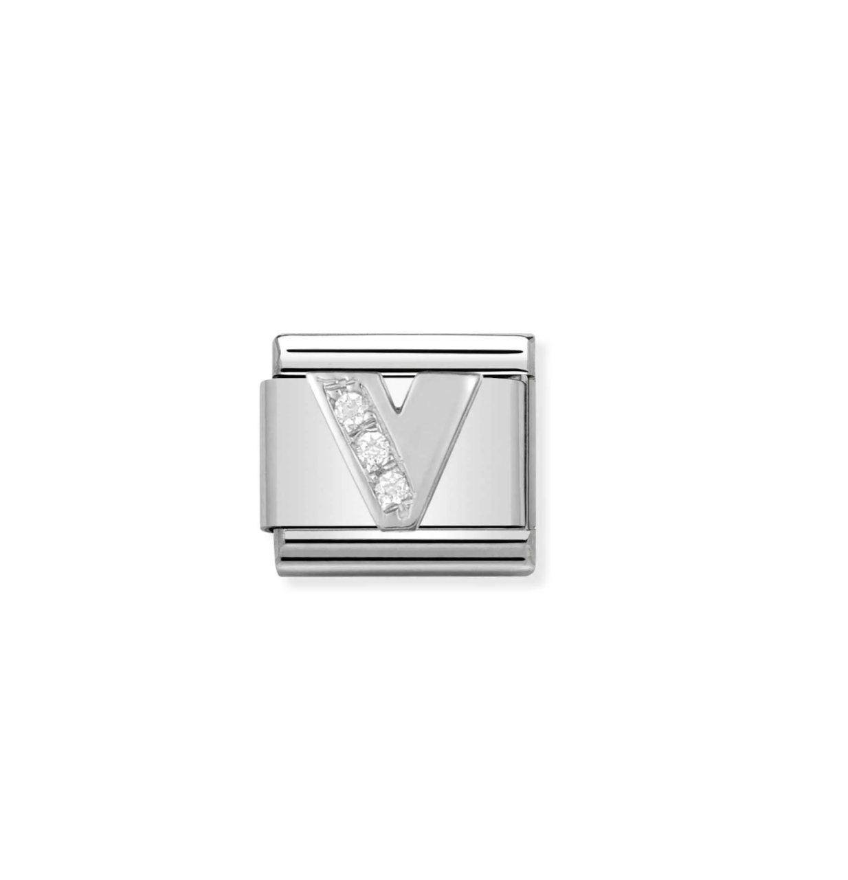 Nomination silver charm with cz's- letter V