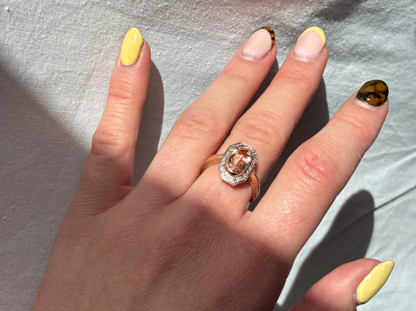 9ct Rose Gold Morganite & Diamond Ring