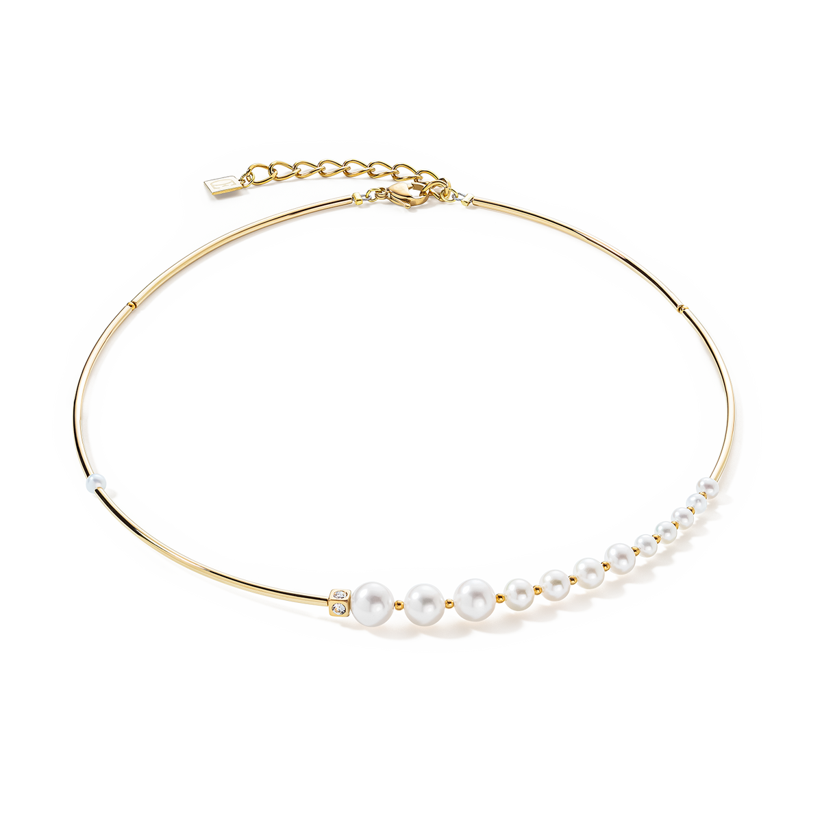 Necklace Asymmetry Freshwater Pearls & stainless steel white-gold