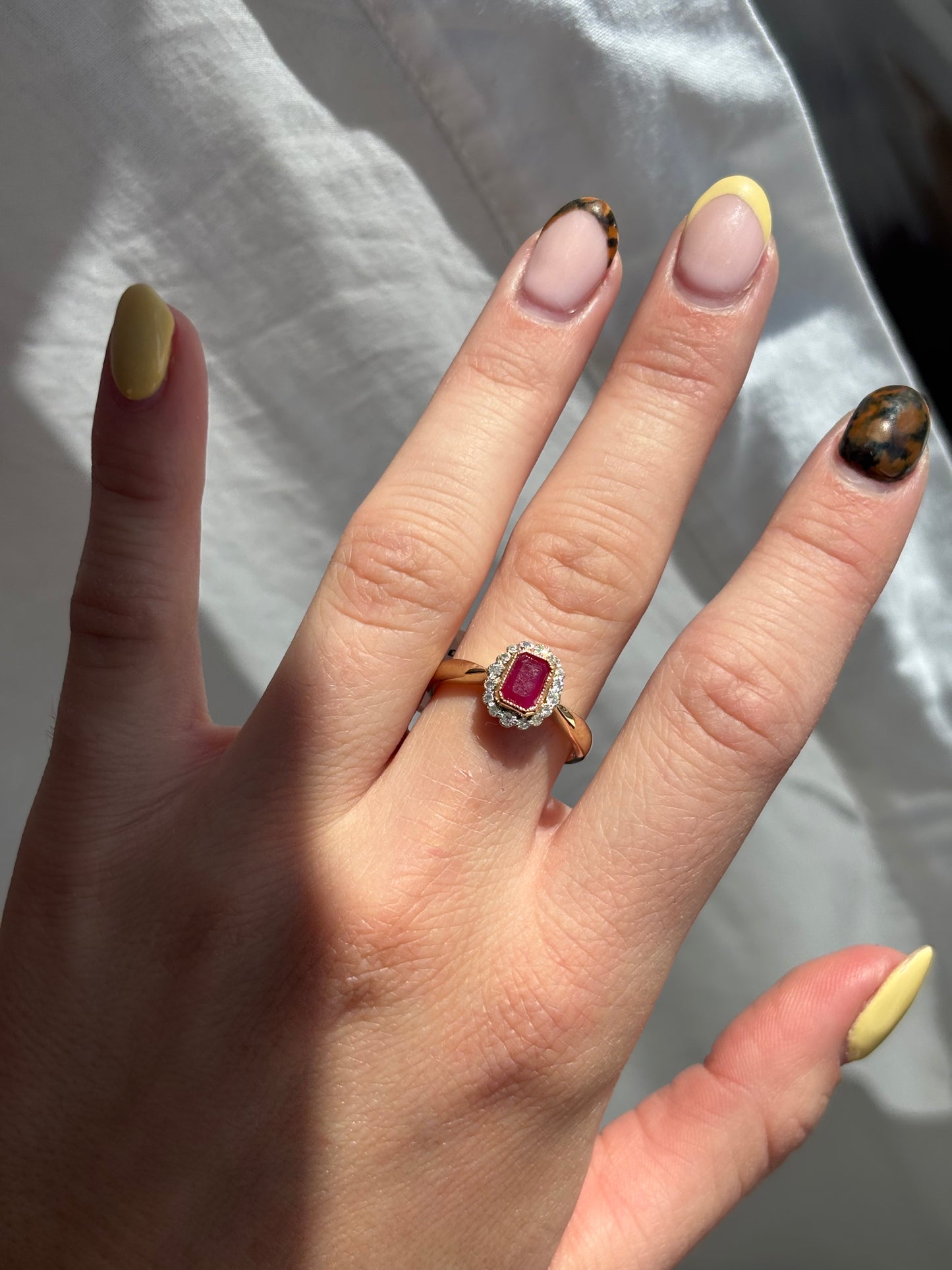 9ct Yellow Gold Ruby & Diamond Halo Ring