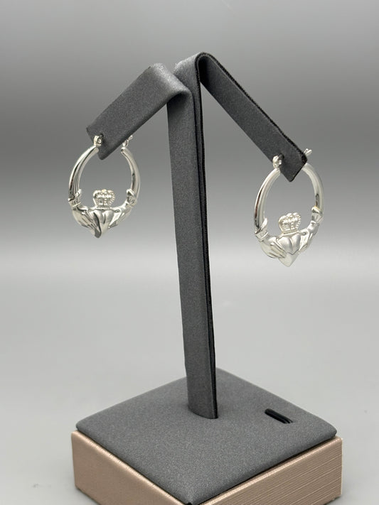 Sterling silver Claddagh hoops large