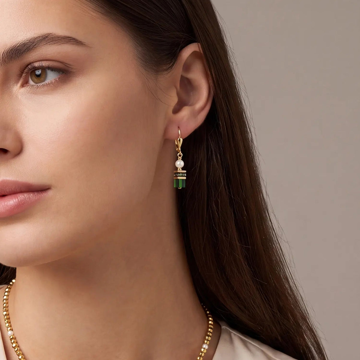 Earrings Sparkling Princess gold-emerald