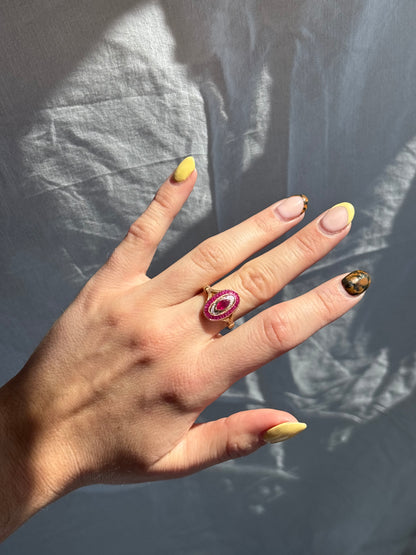 9ct Yellow Gold Oval Ruby & Diamond Ring