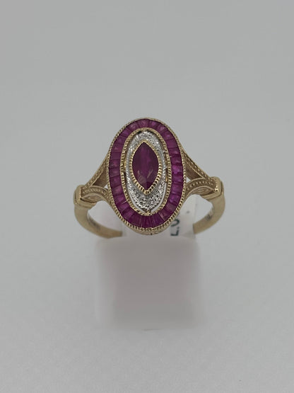 9ct Yellow Gold Oval Ruby & Diamond Ring
