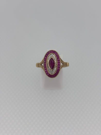 9ct Yellow Gold Oval Ruby & Diamond Ring