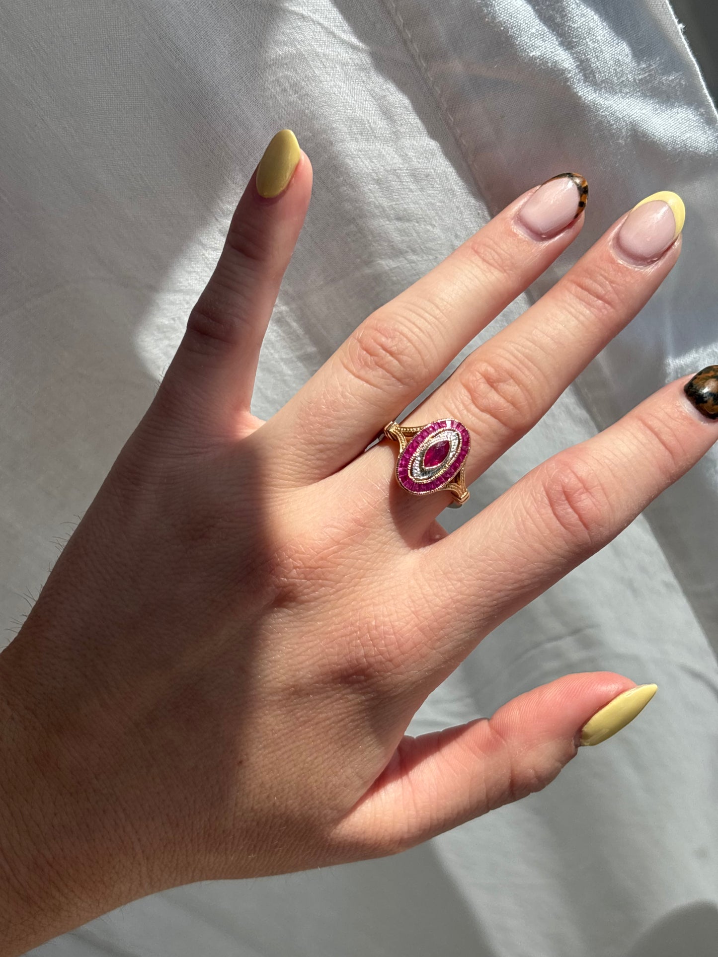 9ct Yellow Gold Oval Ruby & Diamond Ring