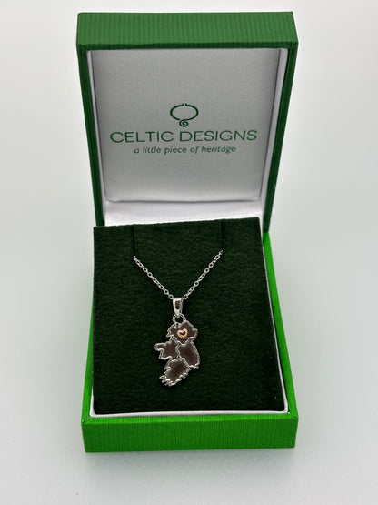 Sterling Silver map of ireland pendant with rosegold 2 tone